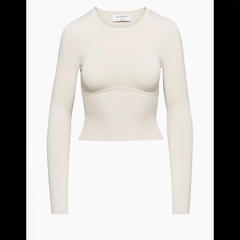 Aritzia Babaton Sculpt Knit Empire Longsleeve Sweater S Matte Pearl